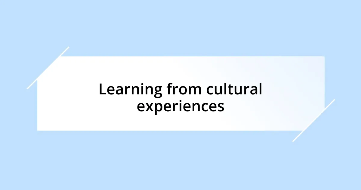 Learning from cultural experiences